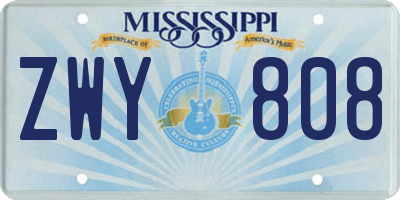 MS license plate ZWY808