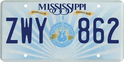 MS license plate ZWY862