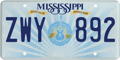 MS license plate ZWY892
