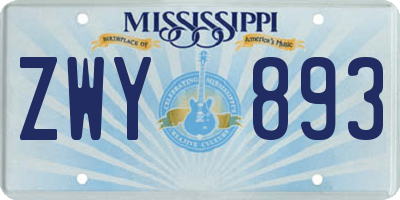 MS license plate ZWY893