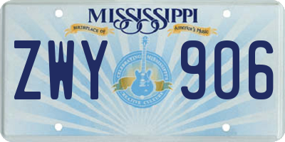 MS license plate ZWY906