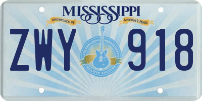 MS license plate ZWY918