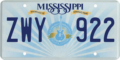 MS license plate ZWY922