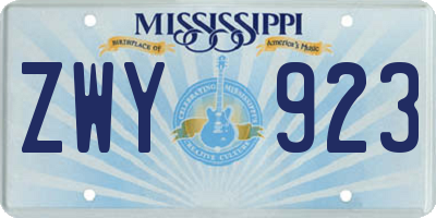 MS license plate ZWY923