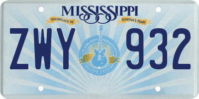 MS license plate ZWY932