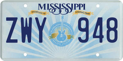 MS license plate ZWY948