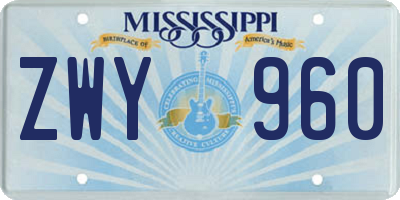 MS license plate ZWY960