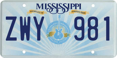 MS license plate ZWY981