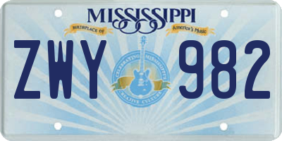 MS license plate ZWY982
