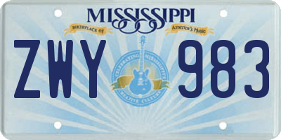 MS license plate ZWY983