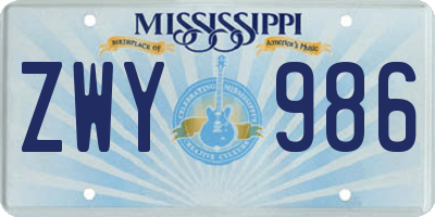 MS license plate ZWY986