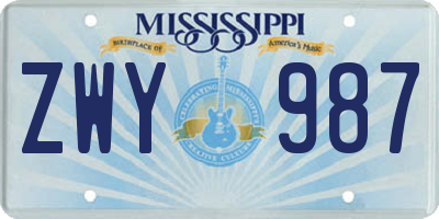 MS license plate ZWY987