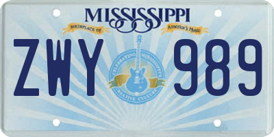 MS license plate ZWY989