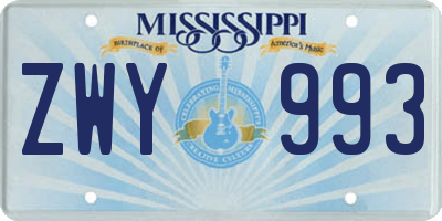 MS license plate ZWY993