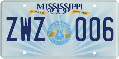 MS license plate ZWZ006