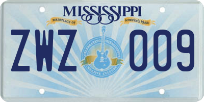 MS license plate ZWZ009