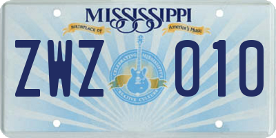 MS license plate ZWZ010