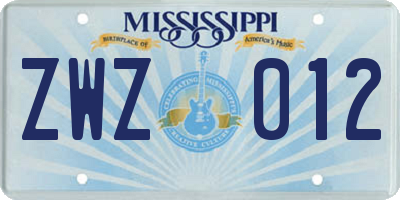 MS license plate ZWZ012