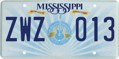 MS license plate ZWZ013