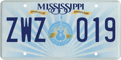MS license plate ZWZ019