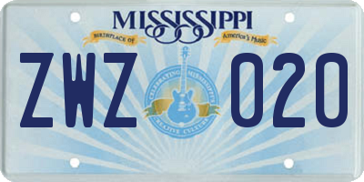 MS license plate ZWZ020