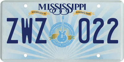 MS license plate ZWZ022