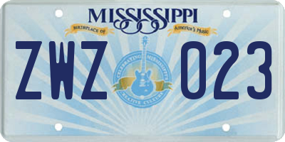 MS license plate ZWZ023
