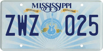 MS license plate ZWZ025