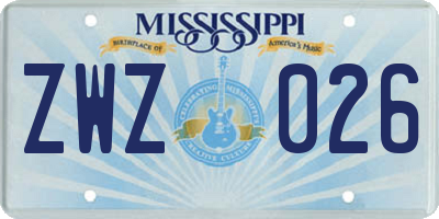 MS license plate ZWZ026