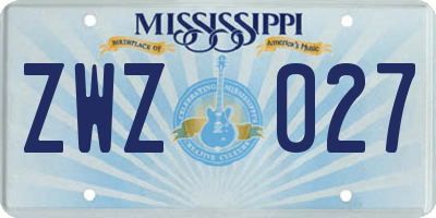 MS license plate ZWZ027