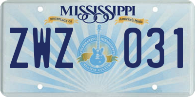 MS license plate ZWZ031