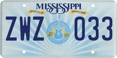 MS license plate ZWZ033