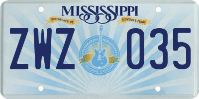 MS license plate ZWZ035