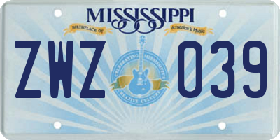 MS license plate ZWZ039