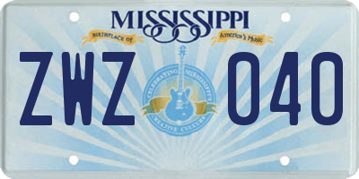 MS license plate ZWZ040