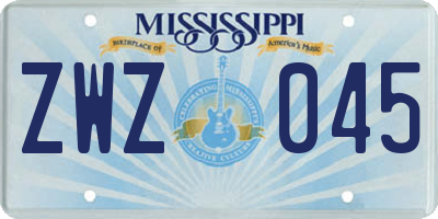 MS license plate ZWZ045