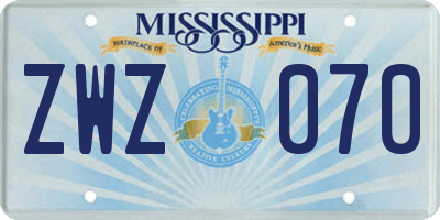 MS license plate ZWZ070