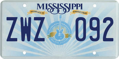 MS license plate ZWZ092