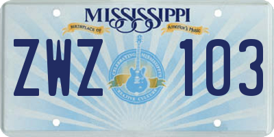 MS license plate ZWZ103