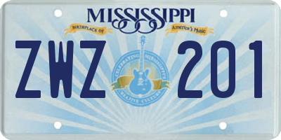 MS license plate ZWZ201