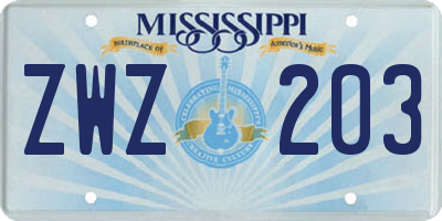 MS license plate ZWZ203