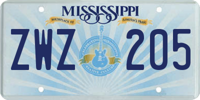 MS license plate ZWZ205