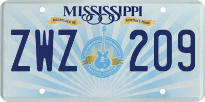 MS license plate ZWZ209