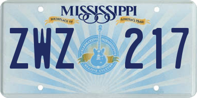 MS license plate ZWZ217