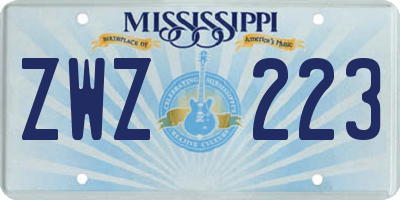 MS license plate ZWZ223