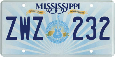 MS license plate ZWZ232