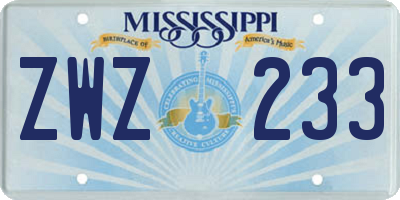 MS license plate ZWZ233