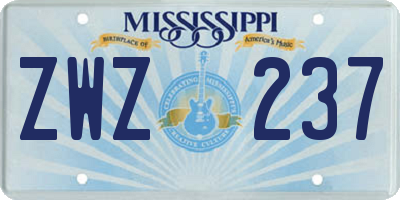 MS license plate ZWZ237