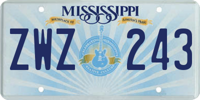 MS license plate ZWZ243