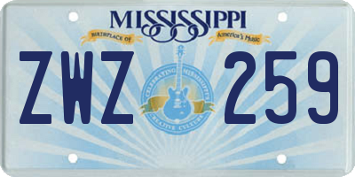 MS license plate ZWZ259